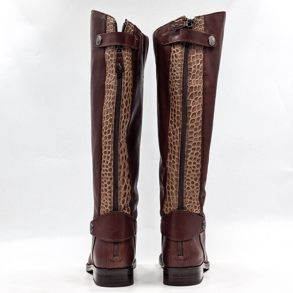 Sam Edelman Women Mikala Riding Brown Leather Croc Back Print Boots sz 7.5 - Picture 4 of 9